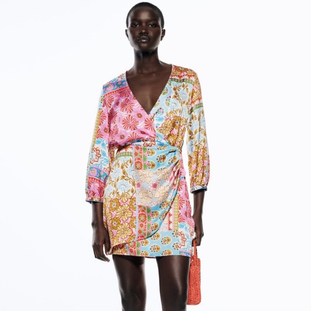 Zara V Neck Multi-colored Dress Size L